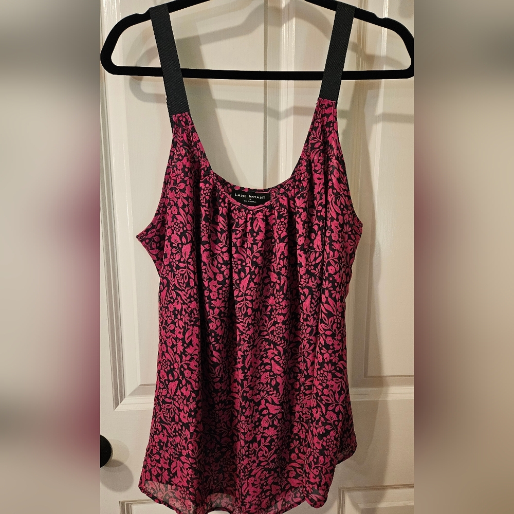 Lane Bryant 18/20 Semi-Sheer Pink Floral Scoop Neck Adjustable Strap Cami NWT